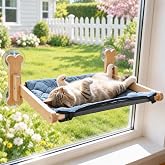 SZEE Cat Window Perch, Warmth Window Cat Bed with Soft Flannel Plush Mat | Foldable Pet Perch Hammock with Sturdy Wooden Frame &amp; Large Suction Cup, with Cooling Mat Backing for All-Season Use