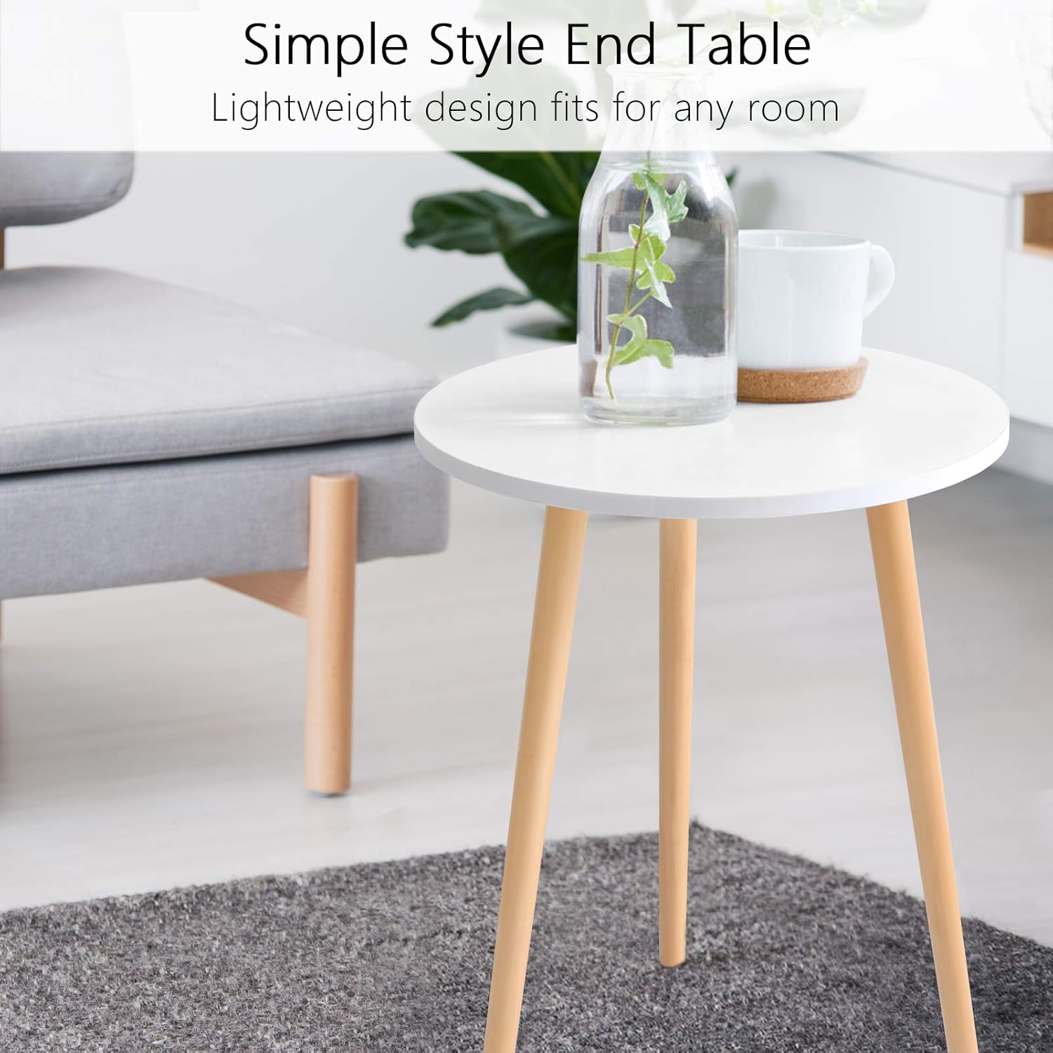 Haton Side Table, Round White Modern Home Decor Coffee Tea End Table for Living Room, Bedroom and Balcony, Easy Assembly (16.5 × 20.5 inches): Kitchen & Dining