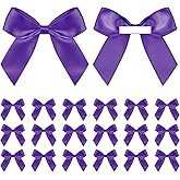 Satin Ribbon Purple Bow Decor 2" Self Adhesive Premade Bows for Gift Wrapping Purple Mini Bow for Treat Bags Party Favors Wedding Decorations - 50 Counts