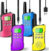 AWANFI Kids Walkie Talkies 4 Pack Rechargeable Long Range 3 km USB-C