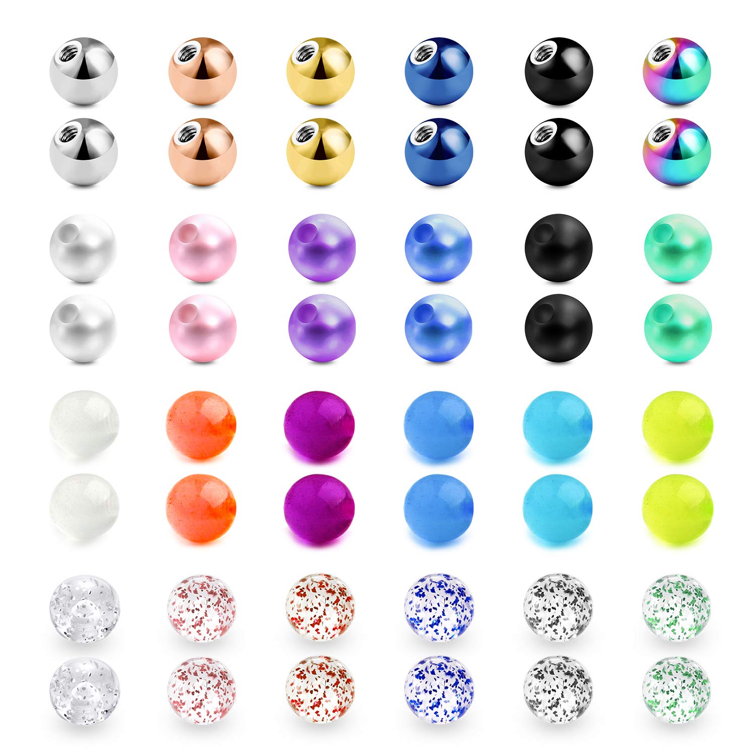 VCMART Replacement Piercing Balls 5mm 14G Stainless Steel Plastic Screw Balls Set for Belly Tongue Piercing