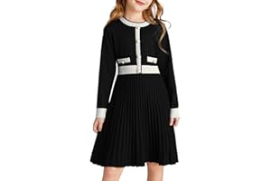GRACE KARIN Girls Sweater Fall Dress Long Sleeve Knit A Line Contrast Casual Winter Dresses 6-14Y