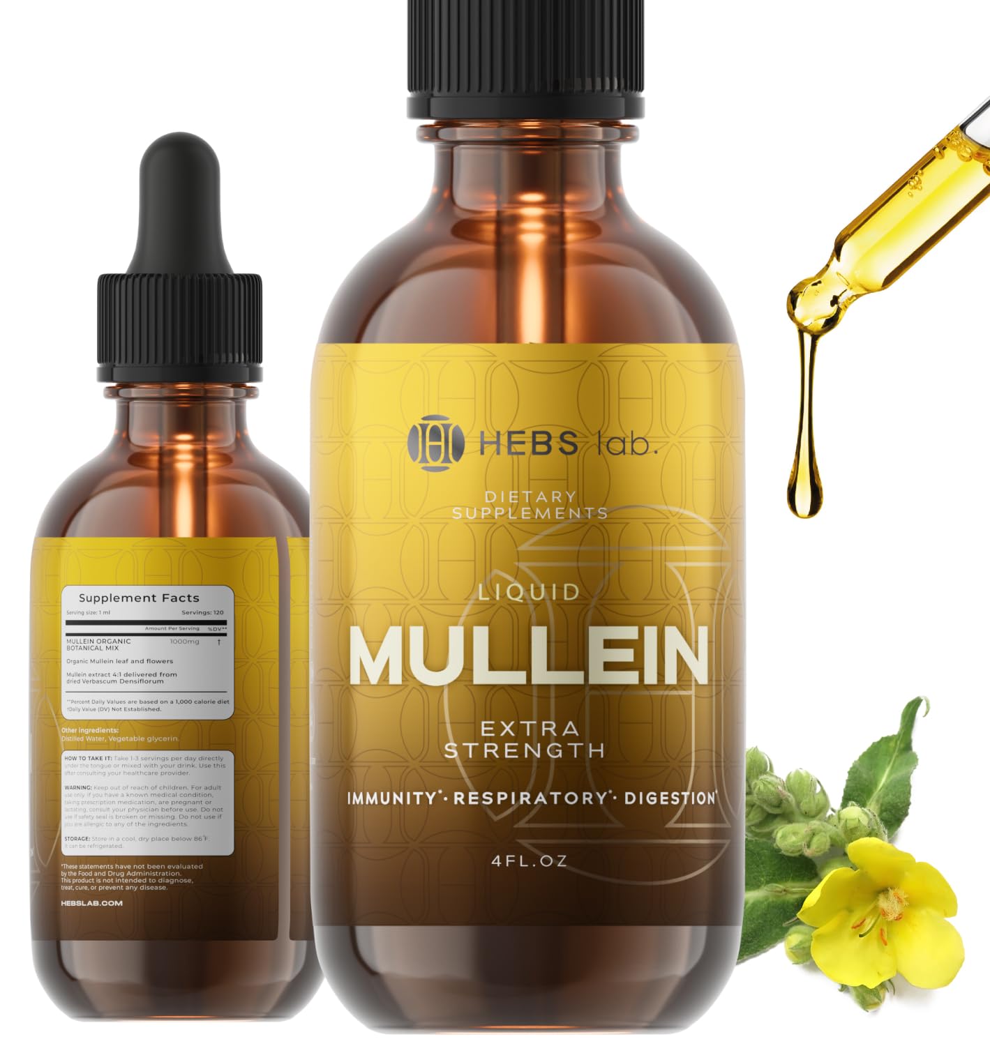 Mullein Leaf Extract for Lung Cleanse and Health - Mullein Drops Made in USA - Lung Support Supplement - Herbal Respiratory Support - Mullein Extract Tincture 4 Fl Oz
