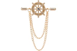 Knighthood Gold Crystal Ship's Steering Wheel with Chain Lapel Pin Badge Coat Suit Collar Accessories Brooch for Men