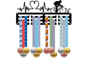CREATCABIN Cycling Medal Holder Bicycle Medal Hangers Display Rack Sports Metal Hanging Awards Iron Small Mount Decor Heartbeat for Wall Home Badge Race Runners Marathon Medalist Black 11.4 x 5.1 Inch