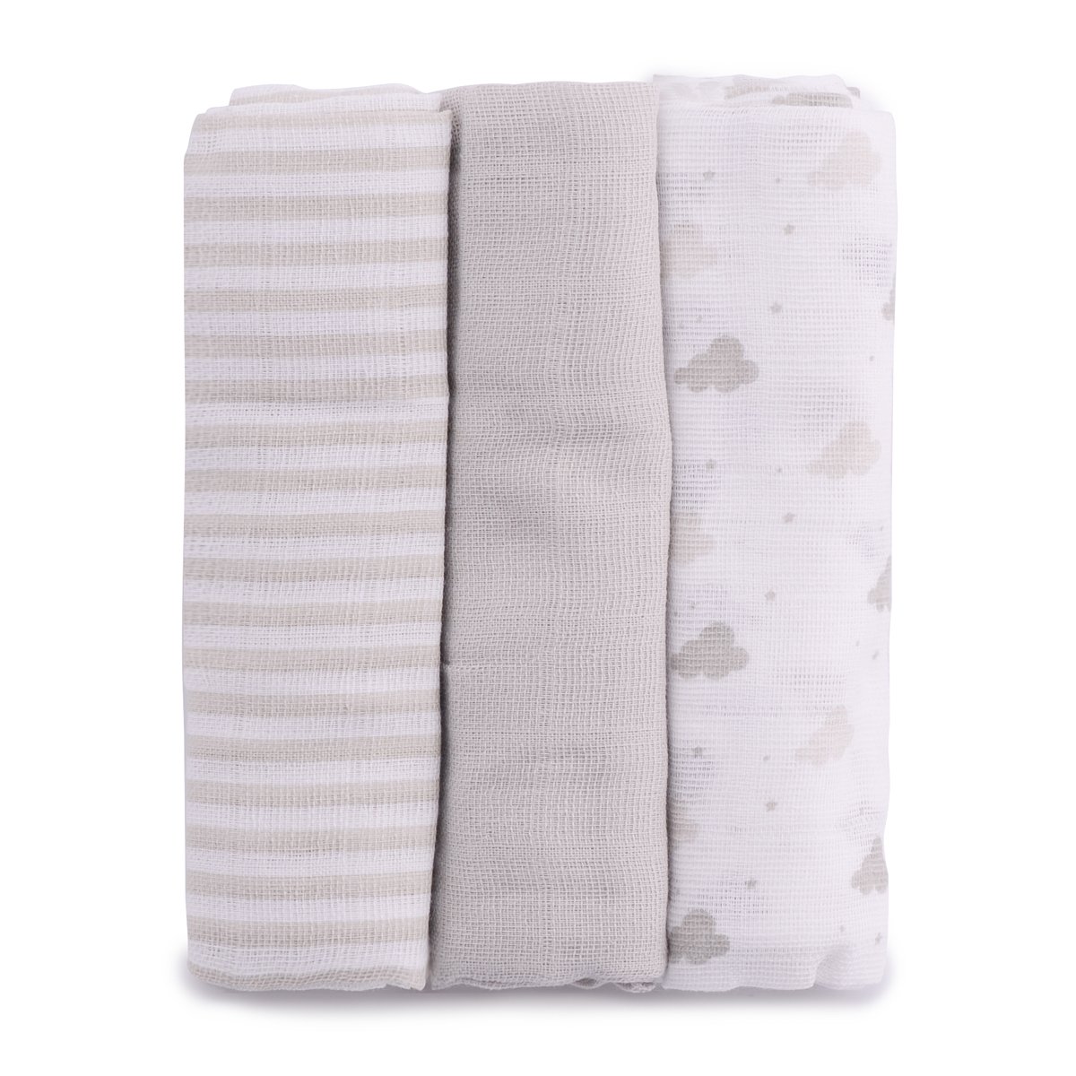 PEKITAS Muslin Pack of 3 | Muslin Blankets 100% Cotton | Muslin Cloths for Babies Quality 75 x 75 cm Coffee and White