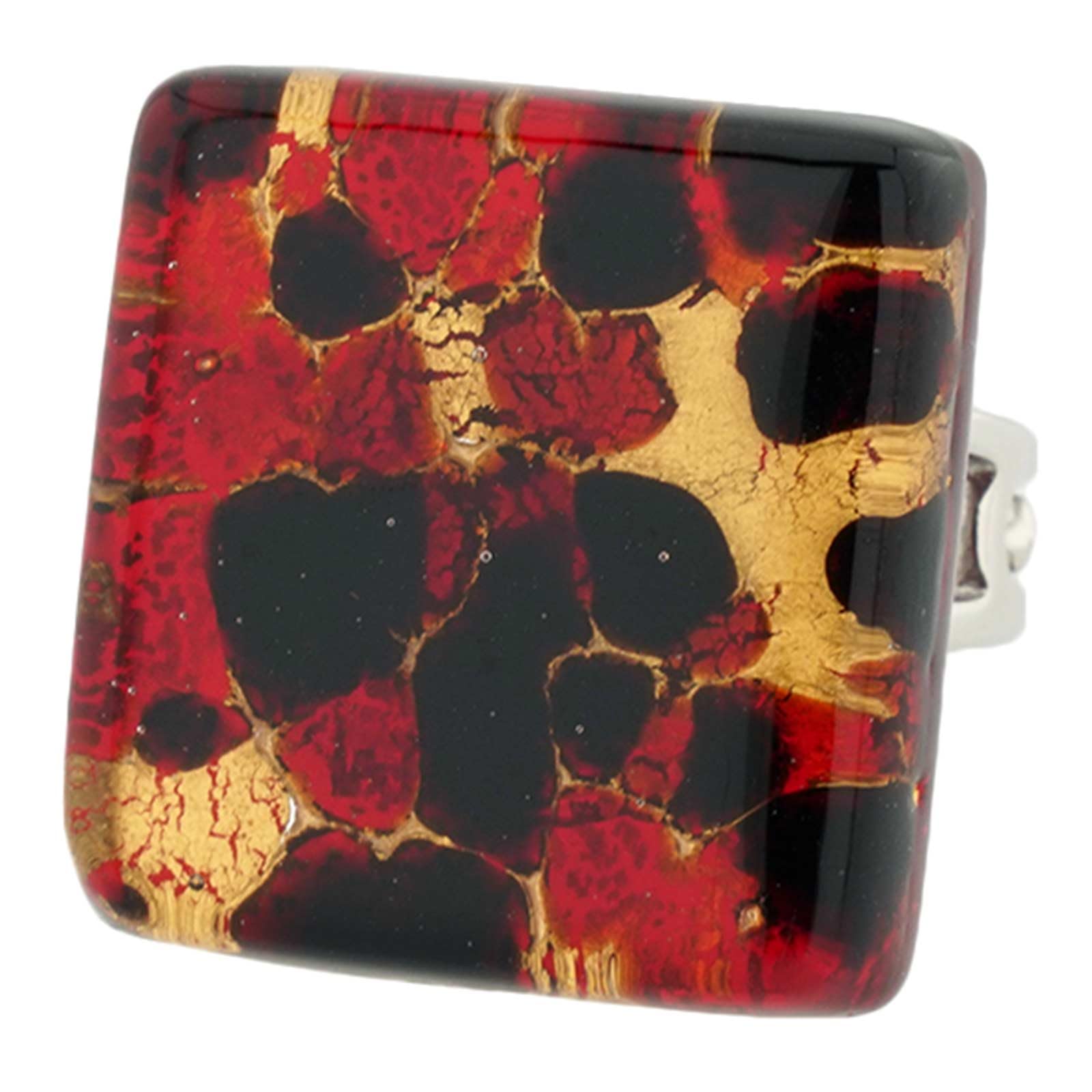 Glass Of Venice Murano Glass Venetian Reflections Square Adjustable Ring - Black Red