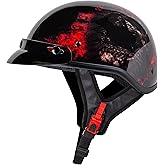CARTMAN Half Helmet Medium, DOT Approved Red Skull Graphics for Adult | Half helmet, crisp graphics. Adult/Teen. DOT ABS, vented, weatherproof, adjustable. Goggles/gloves. Street, dirt, snow.