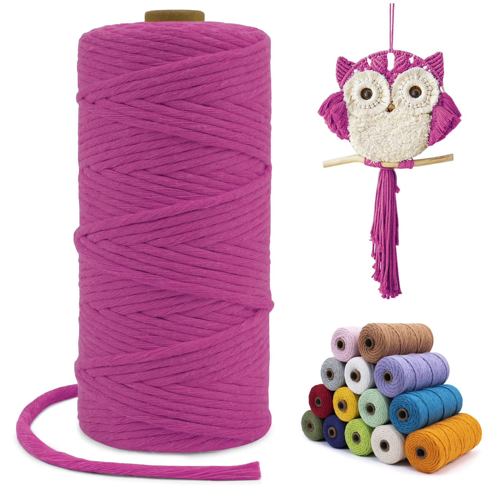 LEREATI Macrame Cord 3mm x 100m, Single Strand Thick Macrame Rope Yarn Natural Cotton Cord, Craft Macrame String for Plant Hanger, Wall Hanging, Knitting, DIY, Home Decorations (Rose Red)