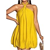 Verdusa Women's Rave Y2K Tie Backless Halter Dress Sleeveless Bubble Dress Vacation Outfits