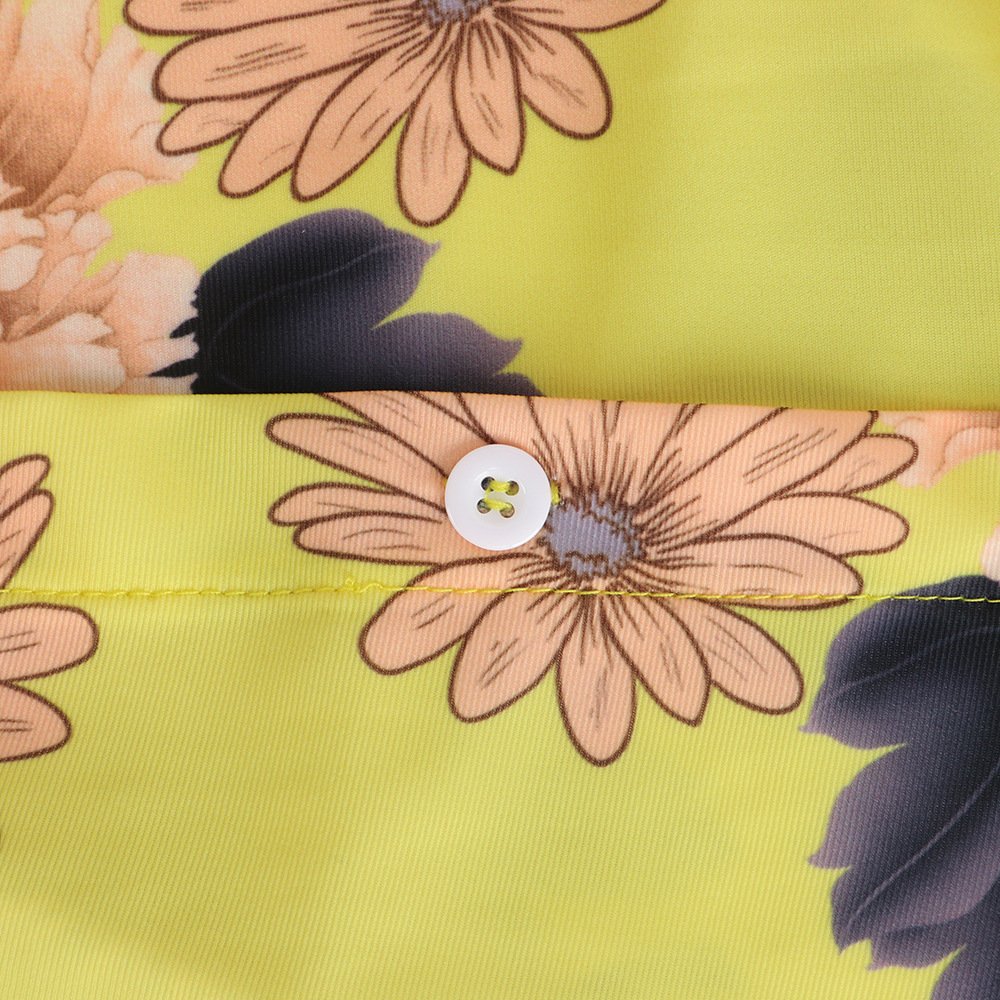 Women\'s Floral Print Belted Blouse Button Down Shirt Dress Long Sleeve Irregular Hem Small Yellow