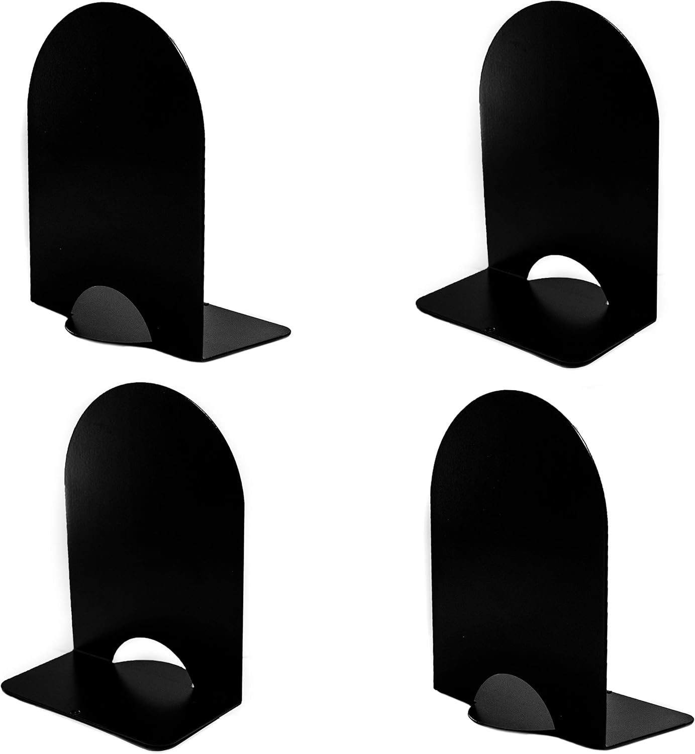 Heavy Duty Non Skid Black Metal 4 Pieces Set Bookends for Shelves, Simple Book Ends for Office, Library, Video Games, 4.4 x 2.75 x 5.9 inches
