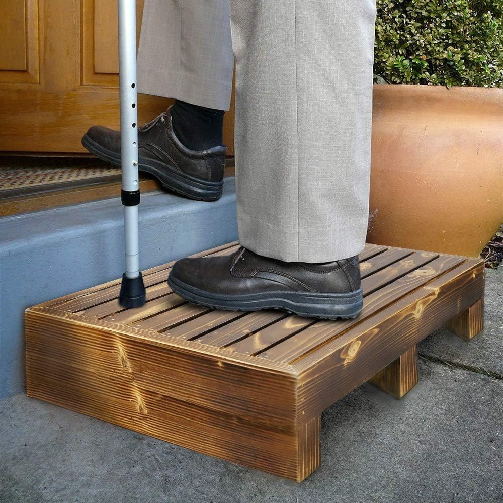 Natural Wood Instant Height Non Slip Outdoor Step Half Step Instantly Reduces Height of doorsteps. Mobility Aid.