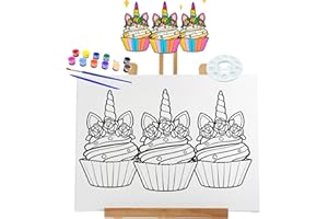 Essenburg Pre Drawn Canvas UNICORN Paint Kit | Adult & Teen Sip and Paint Party Favor | DIY Date Night Couple Activity 8X10 Canvas with paint kit (Cupcake)