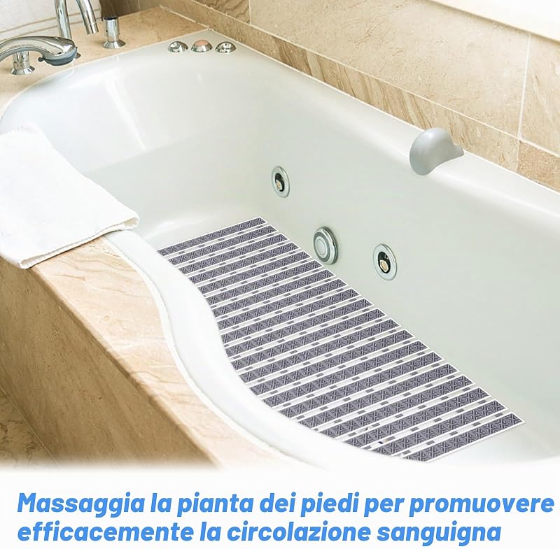 Tappetino Antiscivolo per Vasca da Bagno, 40 * 70cm Tappetini Antiscivolo per Doccia Tagliabile Tappetino per Il Bagno con Ventose, Idea per i Bambini e Anziani, Grigio