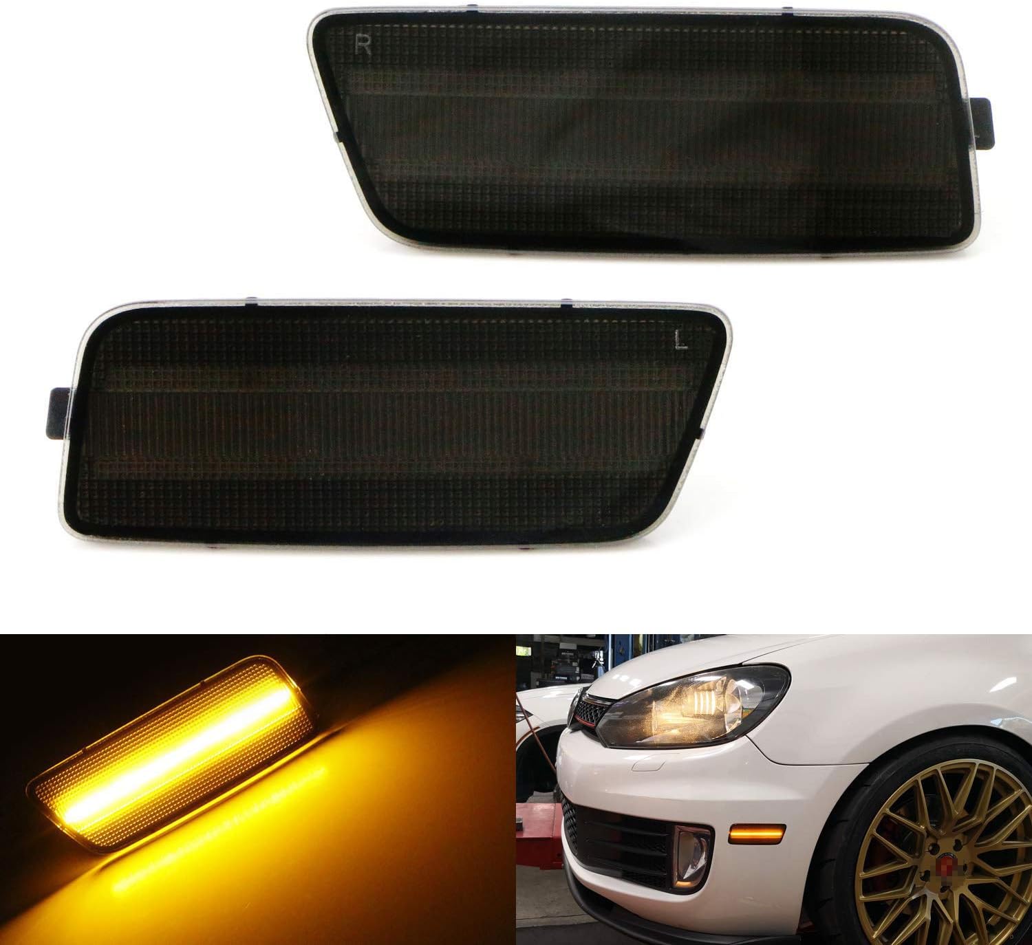 iJDMTOY Smoked Lens Amber Full LED Bumper Side Marker Light Kit