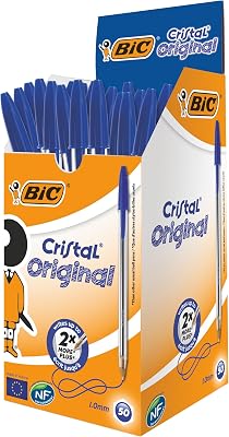 Penne Blu a Sfera, Cristal Original, Punta Media, 1 mm, Confezione 50 Penne, Fornitura per Cancelleria Scuola e Ufficio