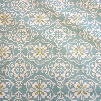 Stoff Meterware wasserdicht Joao Ornament ecru petrol celadon beschichtet Wachstuch