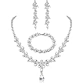 FIASASO Prom Jewelry Set Necklace Dangle Earrings Bracelet Bride Bridesmaid Crystal Bridal Jewelry Set for Wedding Rhinestone Engagement Party Prom Jewelry Set for Women
