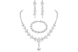 FIASASO Silver Prom Jewelry Set Rhinestone Necklace Dangle Earrings Bracelet Bride Bridesmaid Crystal Bridal Jewelry Set for Wedding Engagement Party Prom Jewelry Set for Women