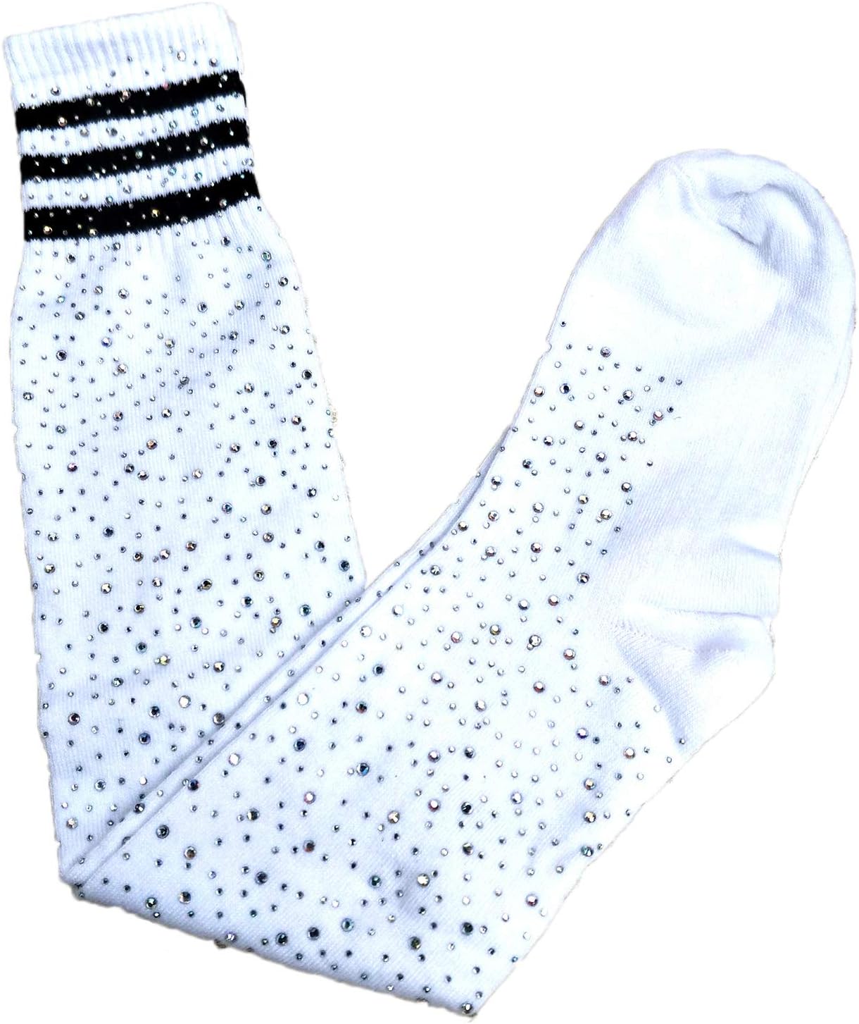 MISSGGBOND Womens Fashion Rhinestone Over the Knee High Stockings Sexy Triple Stripes Thigh High Socks