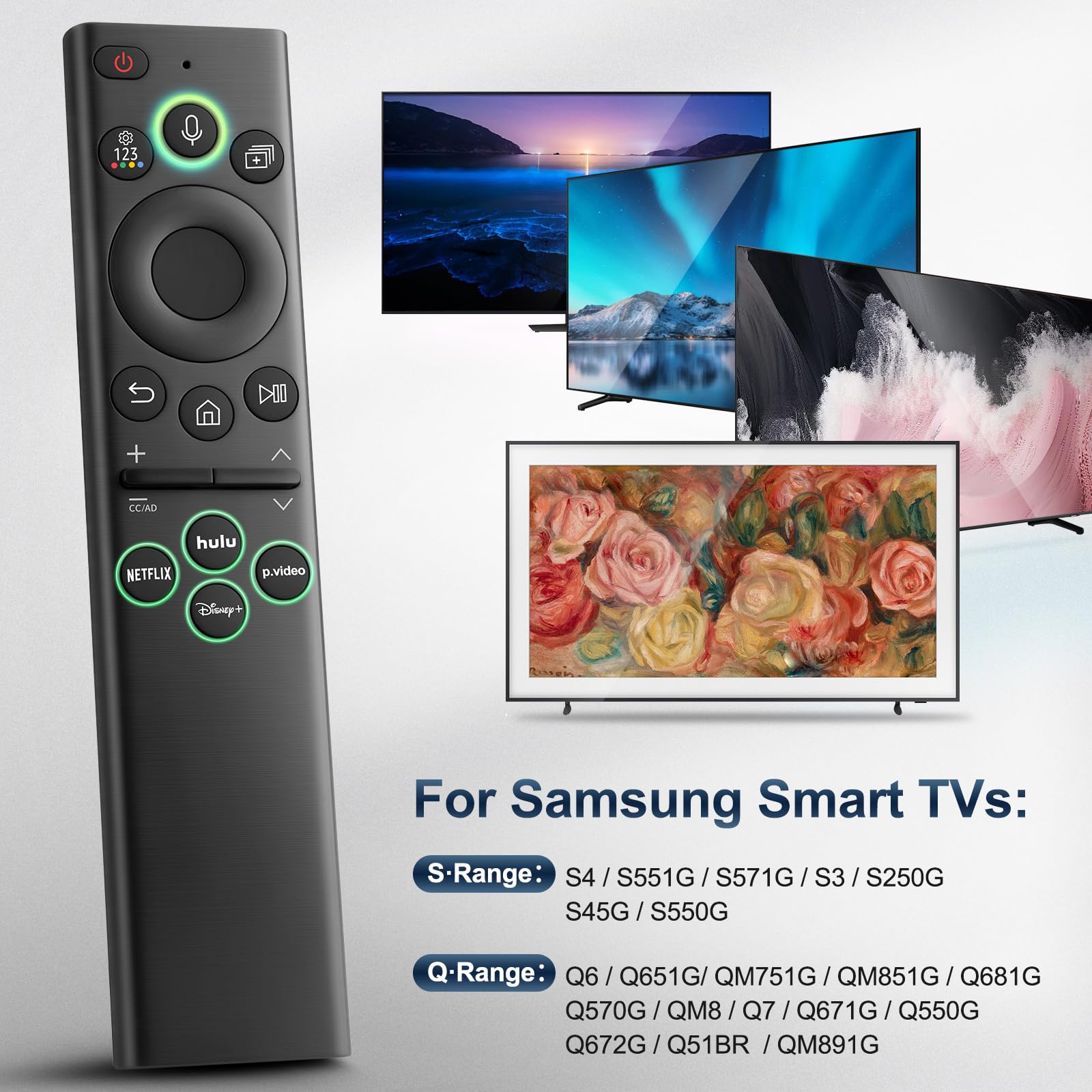 for Samsung-Smart-TV-Remote-Control-Replacement,Universal Remote for 2016 2025 Samsung Frame Curved Crystal Smart TVs, with Voice Control