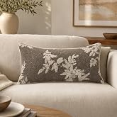 JoraLion Vintage Leaf 14x24 Lumbar Pillow Cover Chenille Beige | Leaf Print Vintage Farmhouse Decorative Throw Pillow Cover, Neutral Soft Cushion Case for Sofa Bed Living Room, Pack of 1