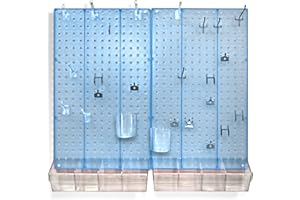 Azar Displays 900945-BLU The DIY Multi-purpose 70-piece Pegboard Wall Organizer Kit with Two Panels and Accessory Assortment, Panel Sizes: 13.5” W x 22” H each, Blue