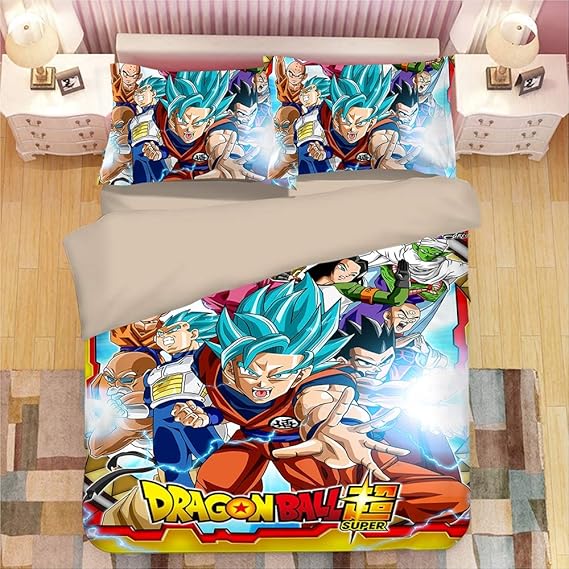 3D Dragonball Z Goku Drucken Bettbezug Bettwäsche Set Mit 2 Kopfkissenbezug Single Doppelt König Größe (Kein Tröster)