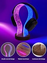 YuanDian Walnut Headphone Stand LED Light USB Powered Gamer Headset Holder view 5