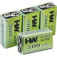 HW 4 Pack Rechargeable Ni-MH 9V Batteries, Pre-Charged, Recharge Up to 1000 Times, for Smoke Alarm Detector
