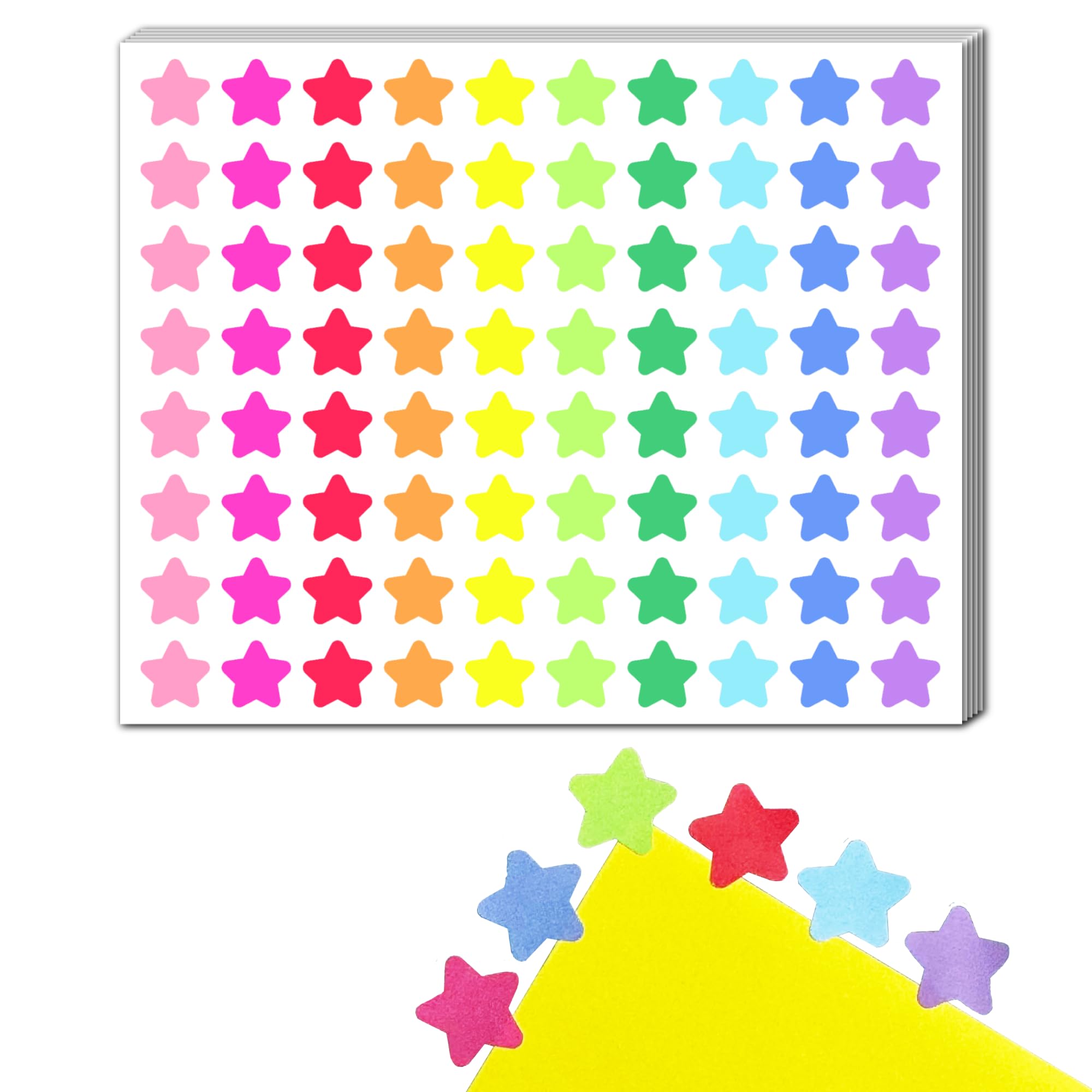 4800 Pieces, 12mm - Coloured Star Stickers, Reward Stickers for Children - 10 Colours
