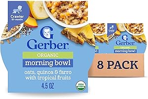 Gerber Organic Grain & Grow Morning Bowl, Oats, Red Quinoa & Farro with Tropical Fruits, 4.5 Ounce (Pack of 8)