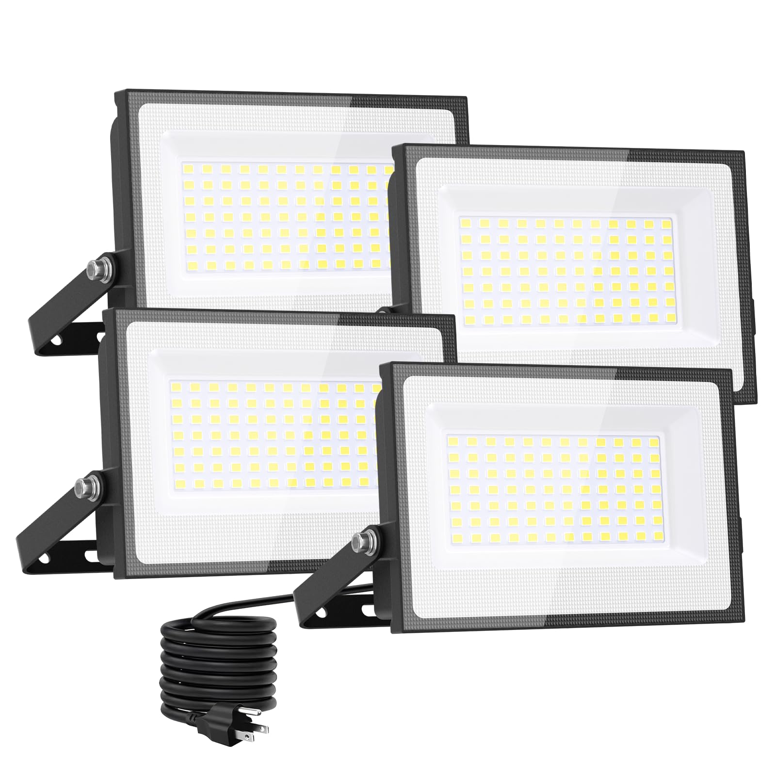 Onforu 80W Flood Lights Outdoor, 8000lm Bright LED Work Light with Plug, 6500K Daylight White LED Flood Lighting, IP66 Waterproof Security Yard Lights for Garage Stadium 4 Pack Image
