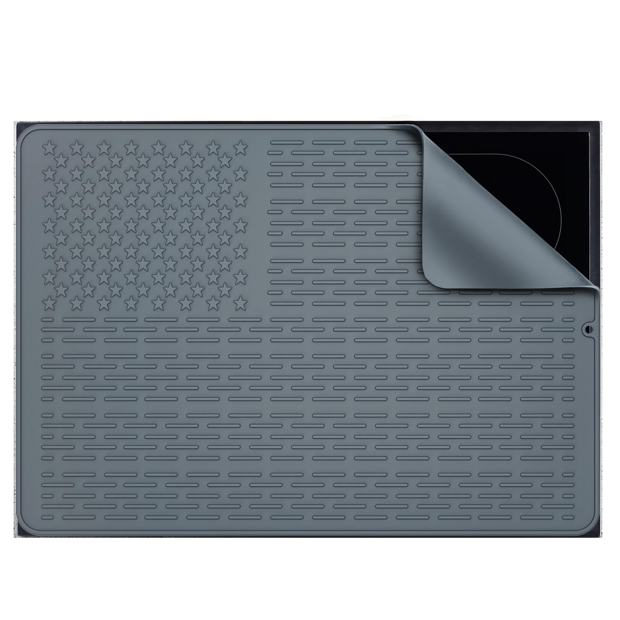 AWINNER Silicone Electric Stove Cover Mat,Ceramic Stove Heat Resistant Glass Cooktop Flat RV Range Stovetop top Protector,XL Dish Drying Mats for Kitchen Stars Stripes Design (Silicone Gray, 28"x20")