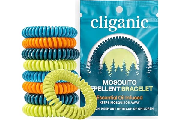 Cliganic 10 Pack Mosquito Repellent Bracelets, DEET-Free Bands, Individually Wrapped (Packaging May Vary)