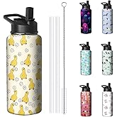 32oz Duck Water Bottle with Handle and Flip Straw, Sports Stainless Steel Insulated Cup Travel Coffee Mug Tumbler, Birthday Mothers Day Chritmas Gifts for Women