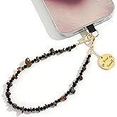 Little Fire Craft Beaded Phone Charm Nature Stone Cell Phone Wrist Strap Crystal Beaded Charm Stone Beads Chain Wrist Lanyard Hand Wristlet - Yellow Tiger’s Eye