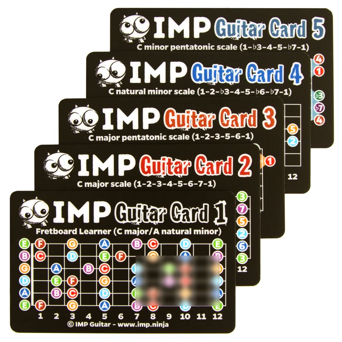 IMP Guitar Cards (Right-Handed) - Credit Card-Size Guitar Theory Reference - Learn Fretboard Notes - Chord Families - Essential Scales - Scale, Chord & Mode Construction