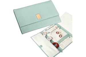 LENUE Travel Jewelry Organizer - Luxury Foldable Jewelry Case Roll Bag for Journey, Large Vegan Leather Clutch Bag - Perfect 