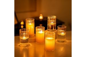 Hewory Glass Hurricane Candle Holders Set of 6, Clear Glass Cylinder Vases for Pillar & Floating Candles, 6 inch - Centerpieces, Wedding & Christmas Home Decor