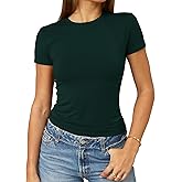 Abardsion Women's Casual Basic Going Out Crop Tops Slim Fit Short Sleeve Crew Neck Tight T Shirts 2026