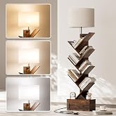 Tree Bookshelf with Light, 6 Tier Narrow Bookcase with Storage Cabinet, Tall Corner Book Shelf for Small Spaces, Vertical Floor Standing Organizer for Bedroom Living Room Home Office, Rustic Brown