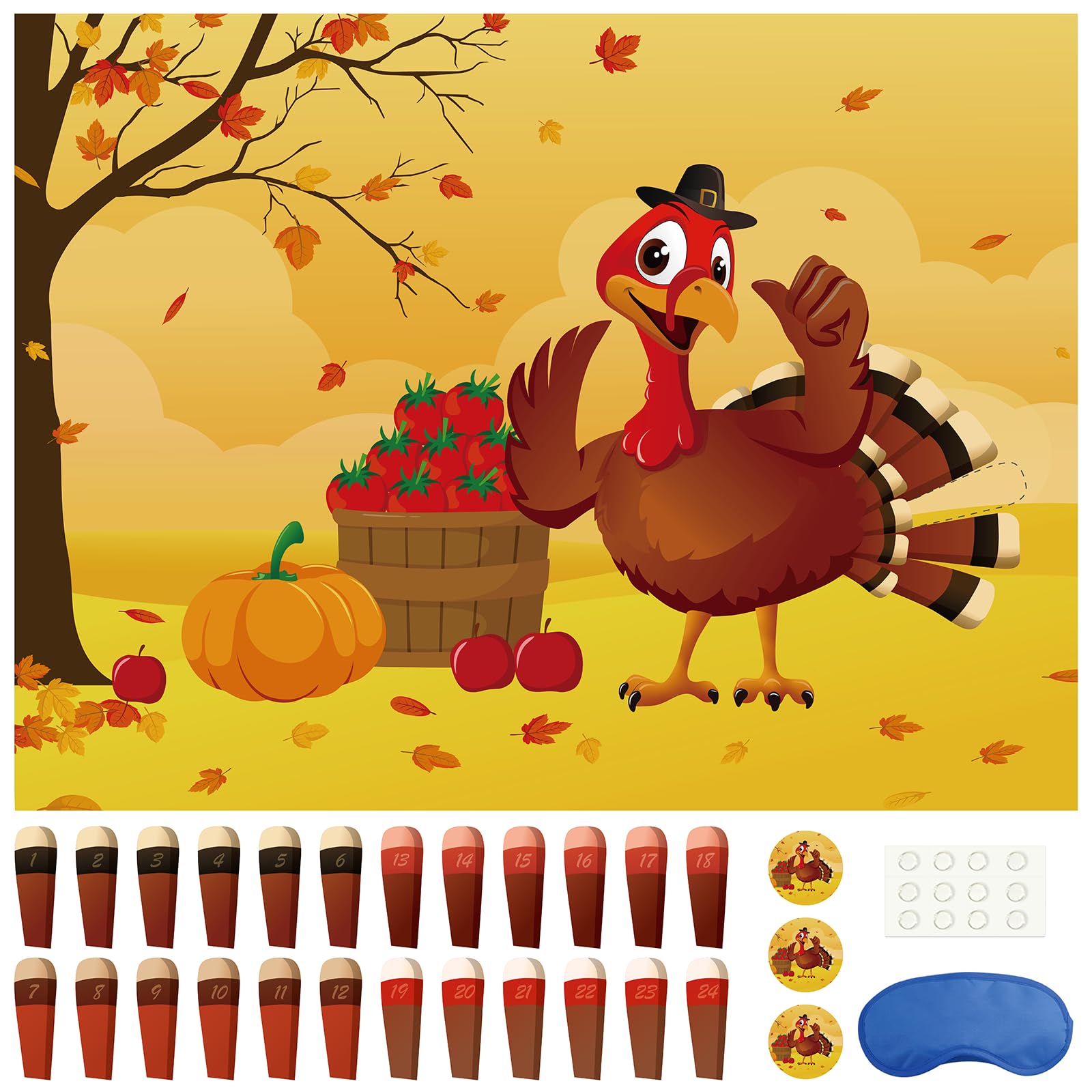 Morcheiong Pin The Tail on The Turkey Thanksgiving Game with 48 Tails, Thanksgiving Party Favors Activities Supplies Decorations for Kids