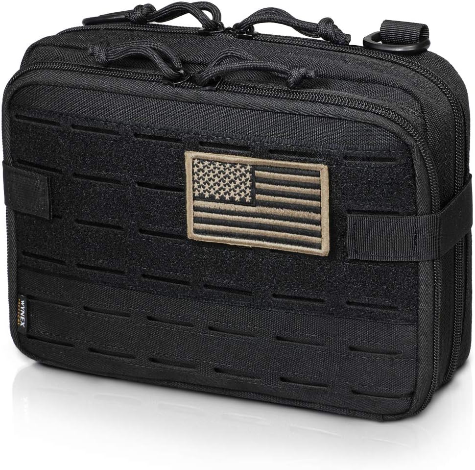 WYNEX Tactical Molle Admin Pouch of Laser Cut Design, Utility Pouches Molle Attachment Military Medical EMT Organizer with Map Pocket EDC EMT Pack IFAK Tool Holder Universal U.S.A Patch Included : Sports & Outdoors