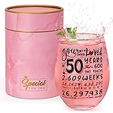 50th Birthday Gifts for Her - Funny 1975 Engraved 50th Birthday Gifts Ideas for Women, Friend, Sister, Mom - 50th Birthday Decorations Present for Women - Time Commemoration 50th Wine Glass 18 oz