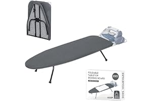 ZOES HOMEWARE Metal Mesh Panel Tabletop Ironing Board | Foldable Iron Board | Heavy Duty Small Iron Board with Heat Resistant Cover and 100% Cotton 8mm Thicken Pad | 31.5"x11.8"x6.2"