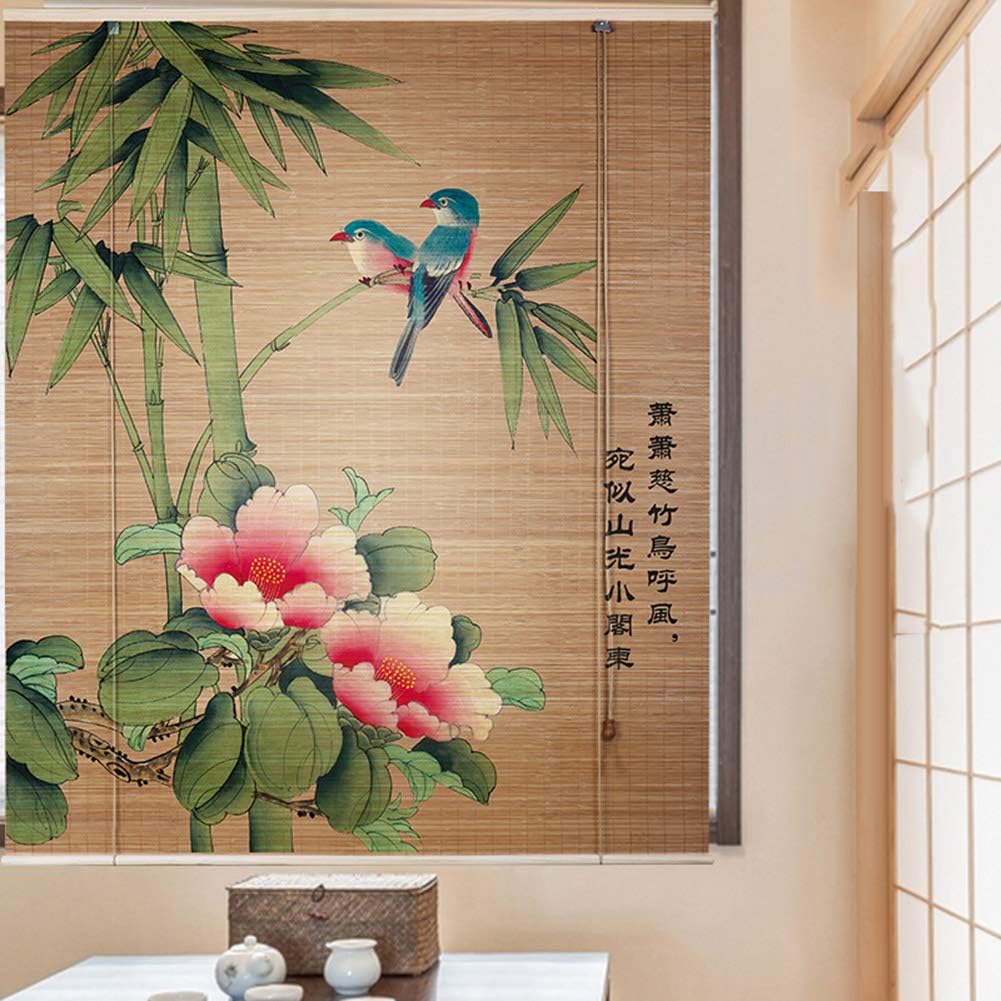 ELLENS Bamboo Roller Blinds, Customizable Bamboo Curtains for Roman Shades, Blinds with Windows/Curtains, 60% Shading (Size: 140cm x 160cm)