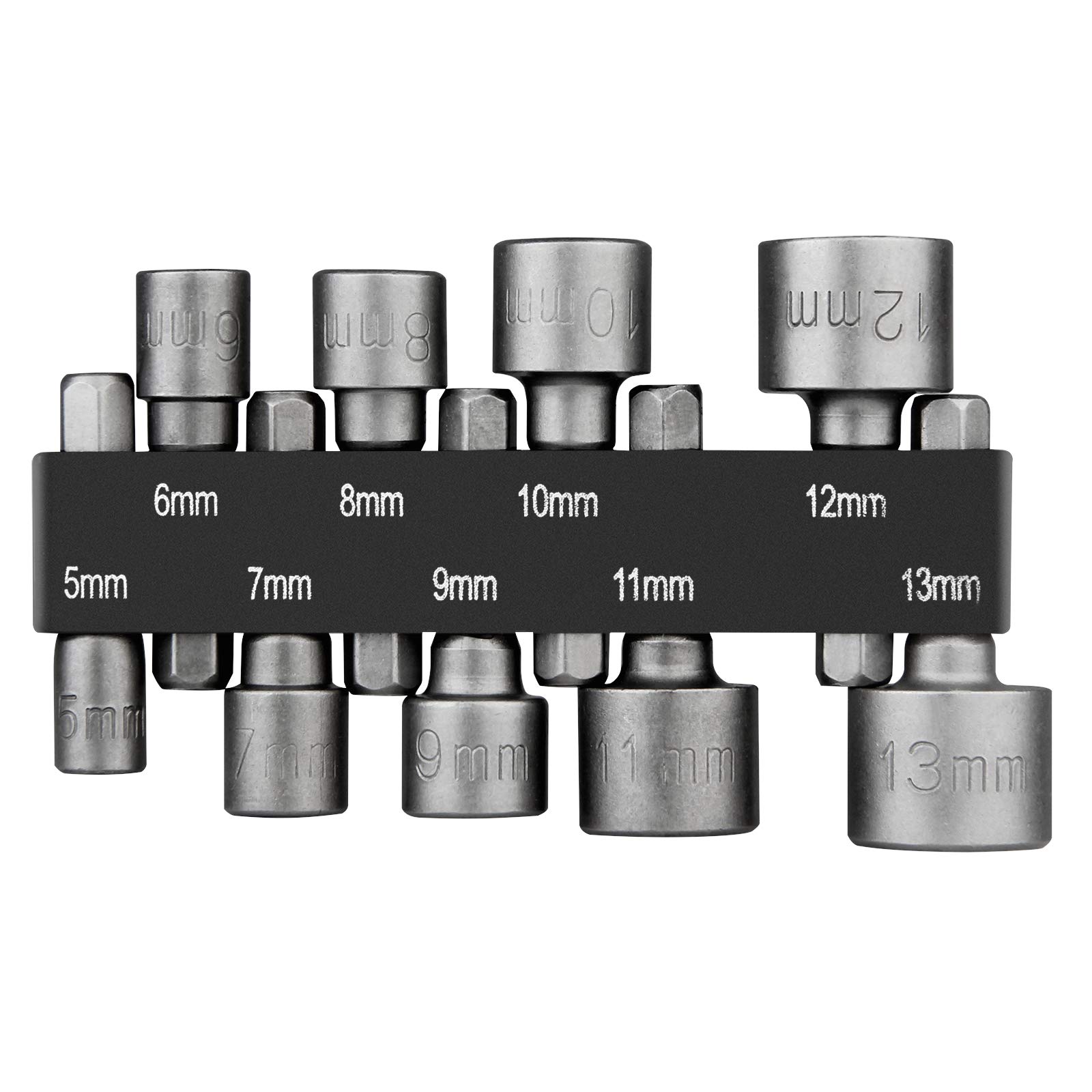 HPHOPE 9 Pcs Socket Spanner Set 5-13mm Socket Bit Adapter 1/4 Inch Hex Shank, Suitable for Hand Drills, Electric Drills and Screwdrivers