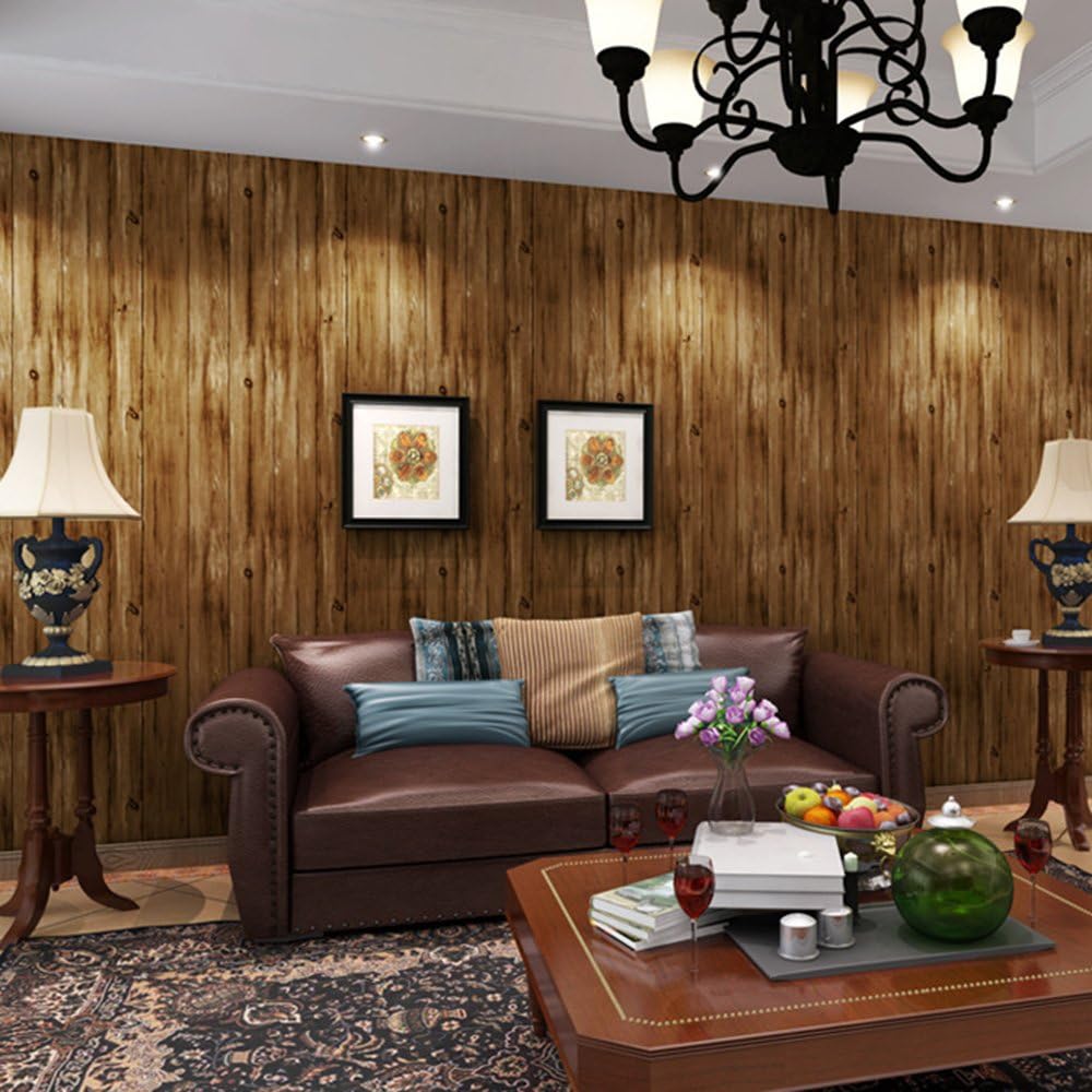 Amazon Co Jp Lingjunレトロ不織布壁紙木製パターンアメリカ田舎スタイル寝室リビングroll壁背景ホームインテリア Lingjun Diy Tools Garden